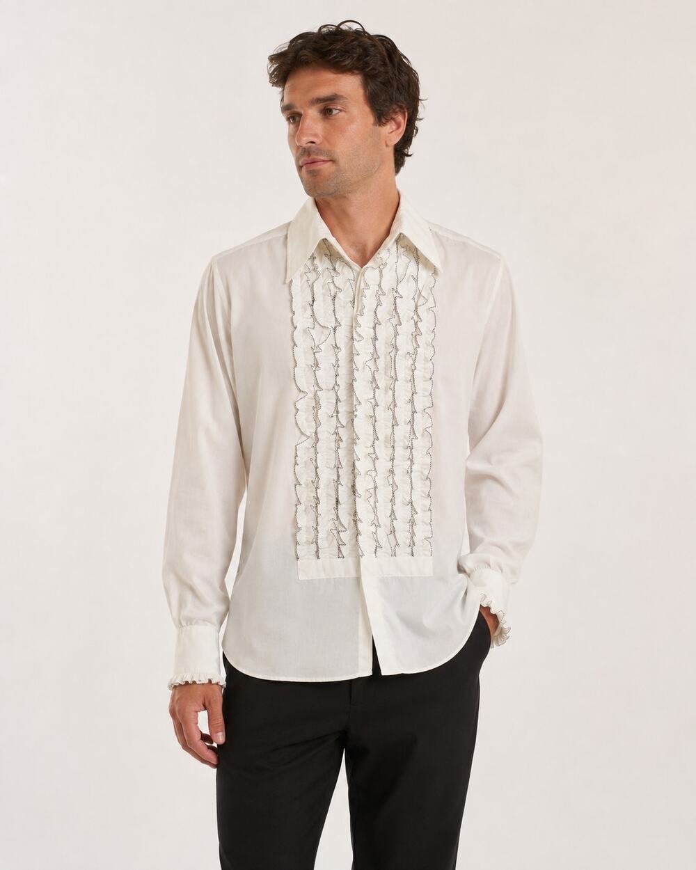 Vintage Delton 1970s White Ruffle Tuxedo Shirt Men’s 15.5 33 46" Chest